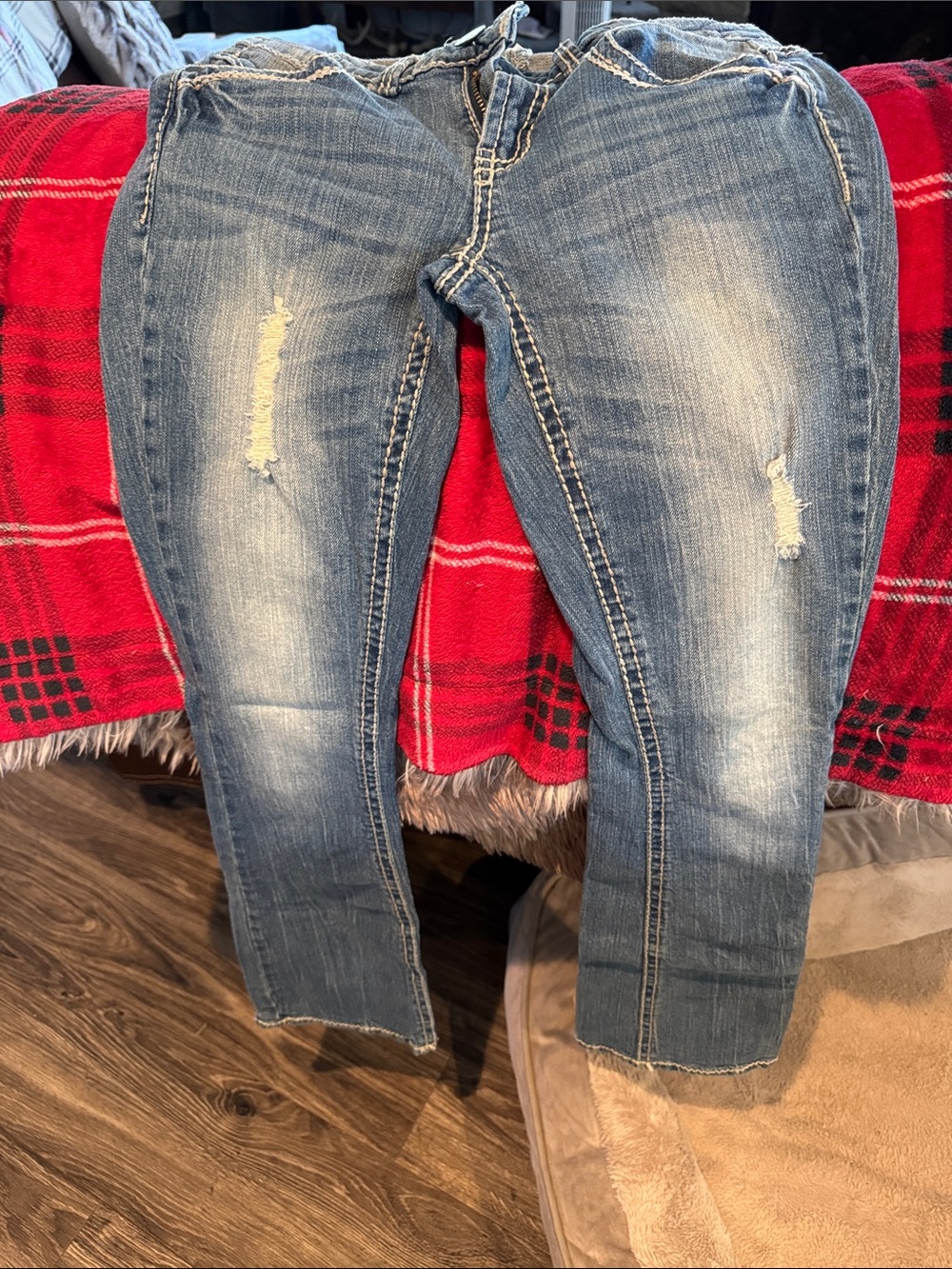 Mudd Women's Light Blue Distressed Boot Cut Jeans